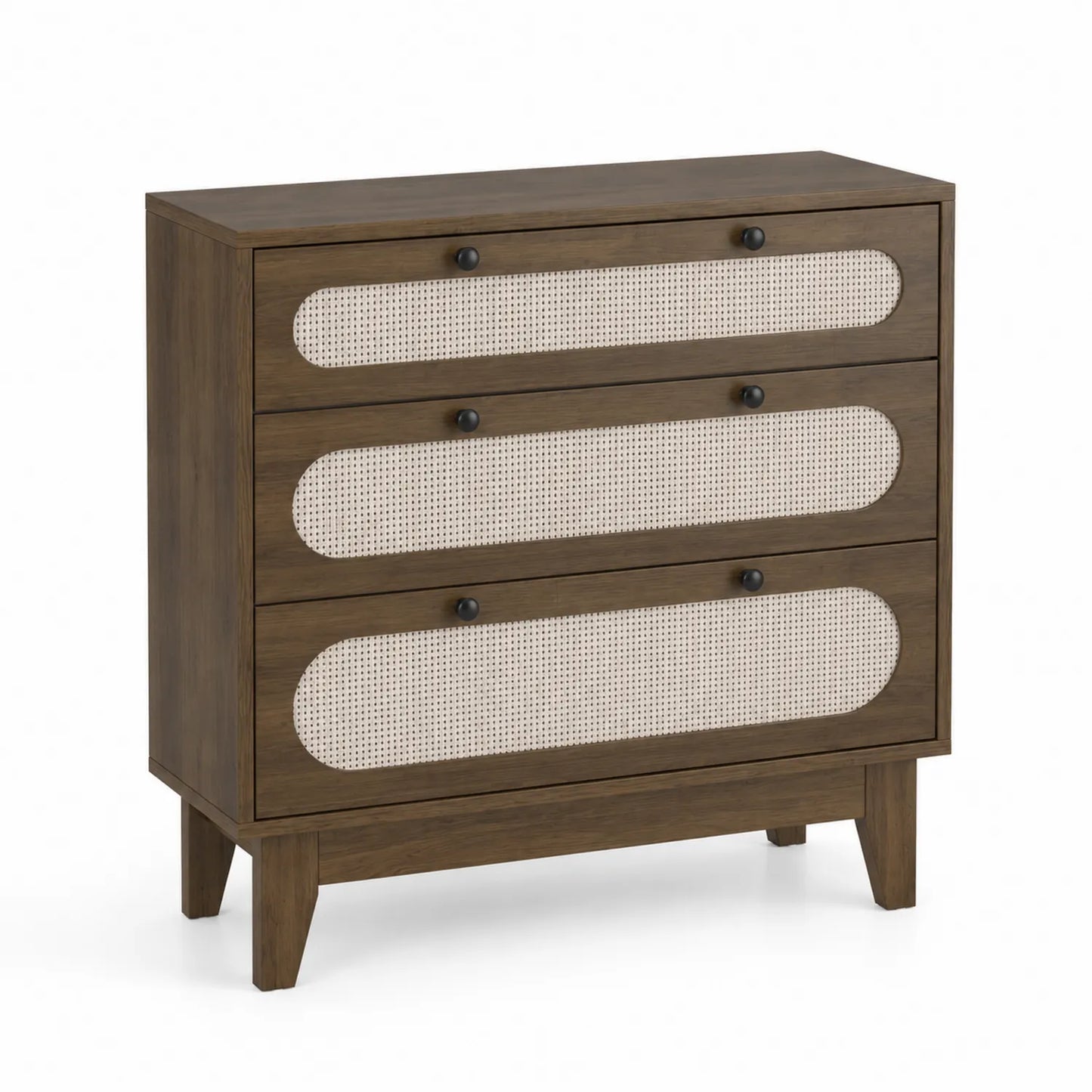 Holzkommode mit 3 Rattanschubladen, Braun