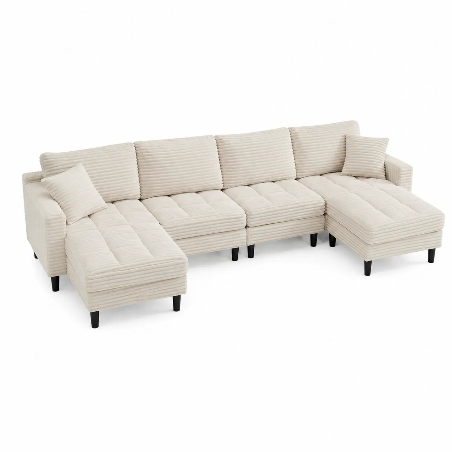 Ecksofa-Set Beige Cordstoff 5-Sitzer