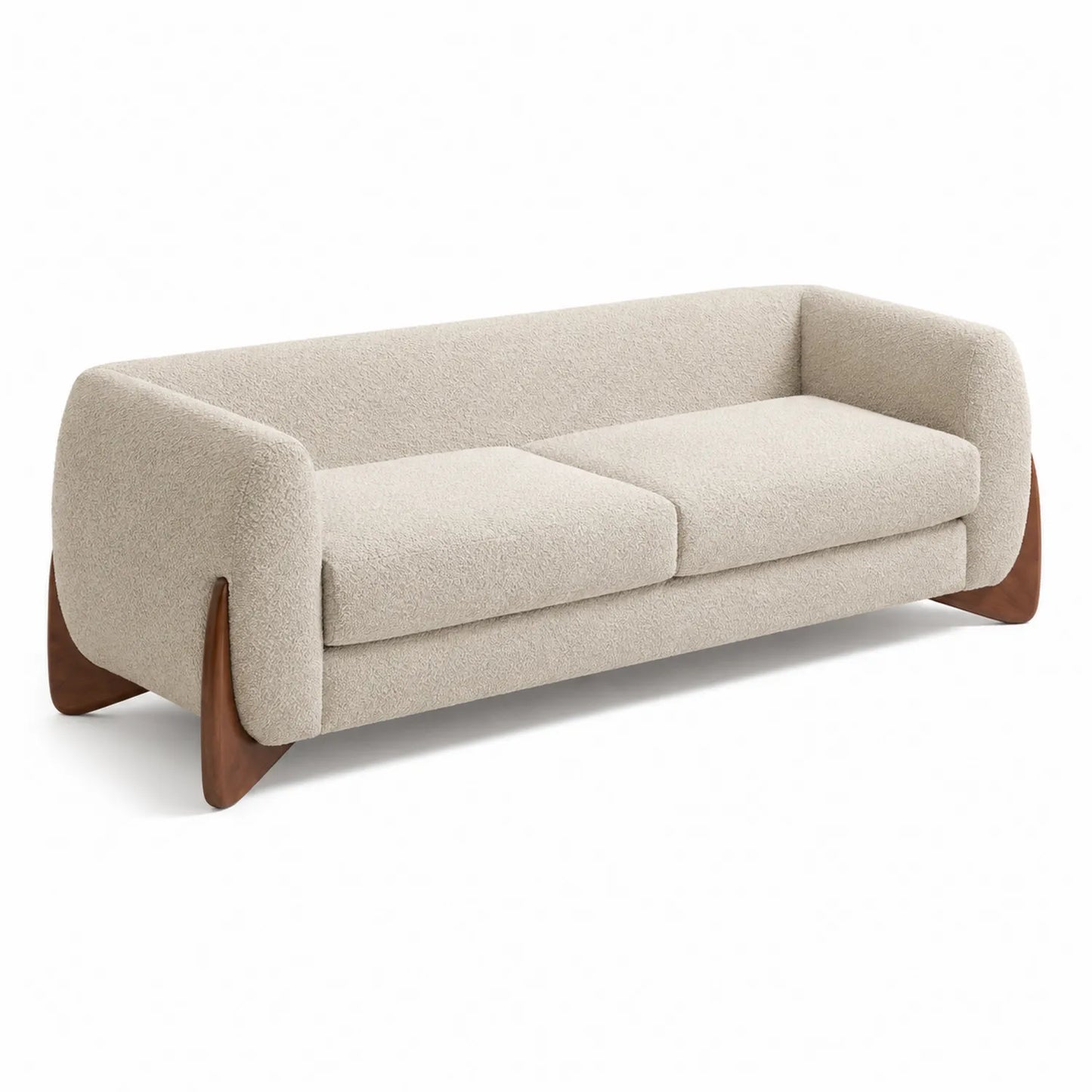 3-Sitzer Sofa aus Bouclé-Stoff mit Holzbeinen Beige 210cm