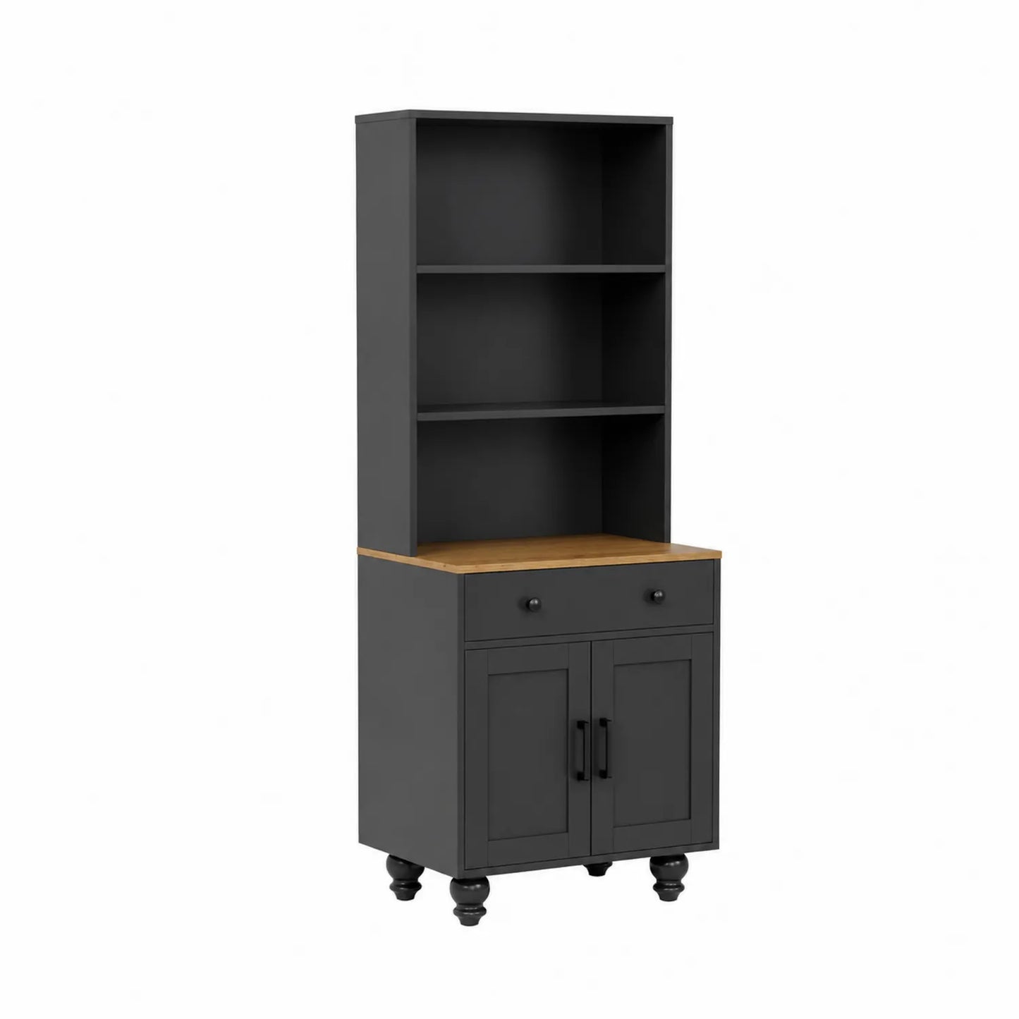 Buffetschrank mit Regalen Schwarz MDF & Eichenholz 180cm x 80cm x 45cm