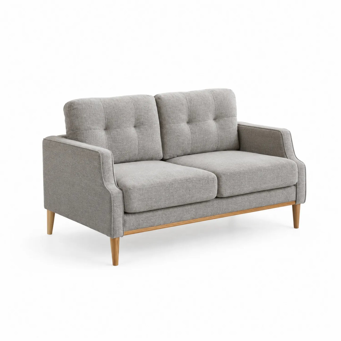 2-Sitzer Sofa Grau Stoff mit Massivholzfüßen