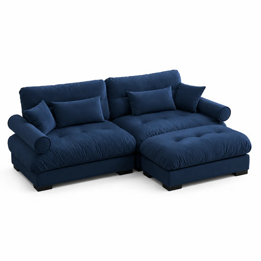 Ecksofa mit Ottomane Dunkelblau 250x160x85 cm Holz und Polyester