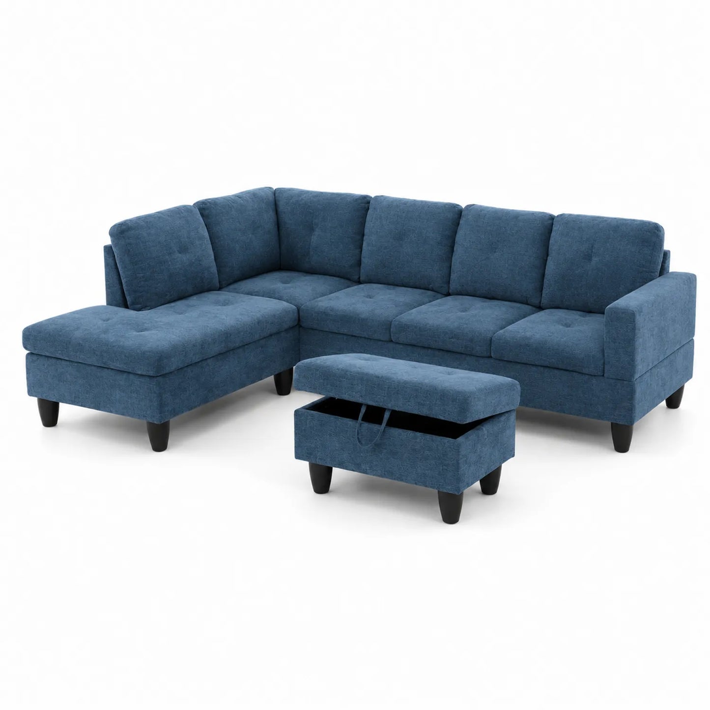 Ecksofa mit Ottomane Blau Polsterstoff