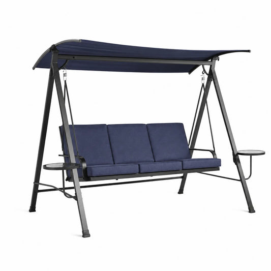 Metallrahmen Gartenschaukel mit Sonnendach Blau 3-Sitzer