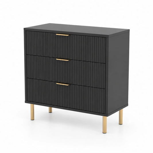 Schwarze Kommode mit Metallbeinen und 3 Schubladen