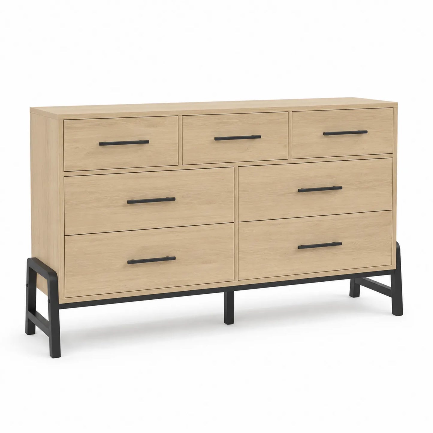 Kommode aus Eichenfurnier und Metall mit 7 Schubladen, 130x80x40 cm