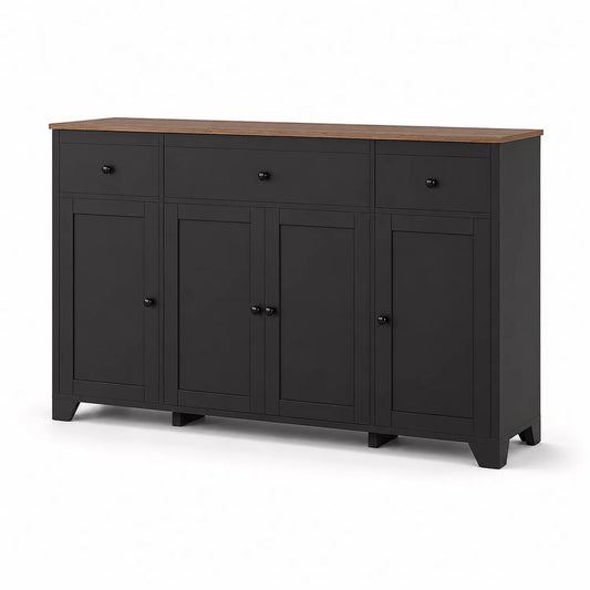 Schwarzes MDF-Sideboard mit Holzfurnier 80x150x40cm