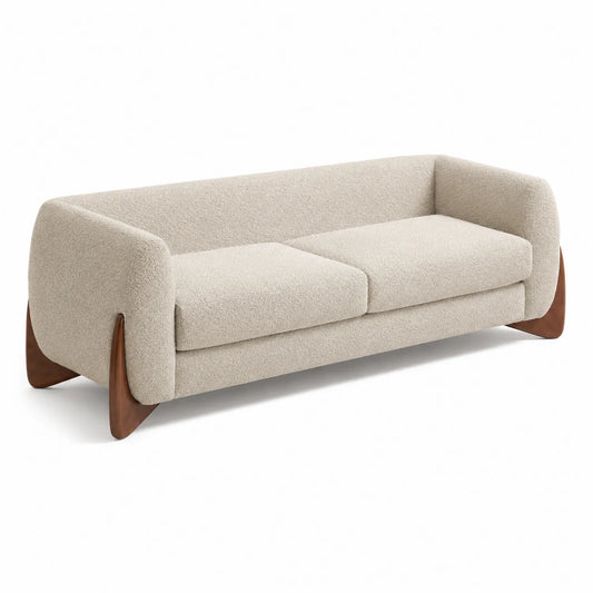 3-Sitzer Sofa aus Bouclé-Stoff mit Holzbeinen Beige 210cm