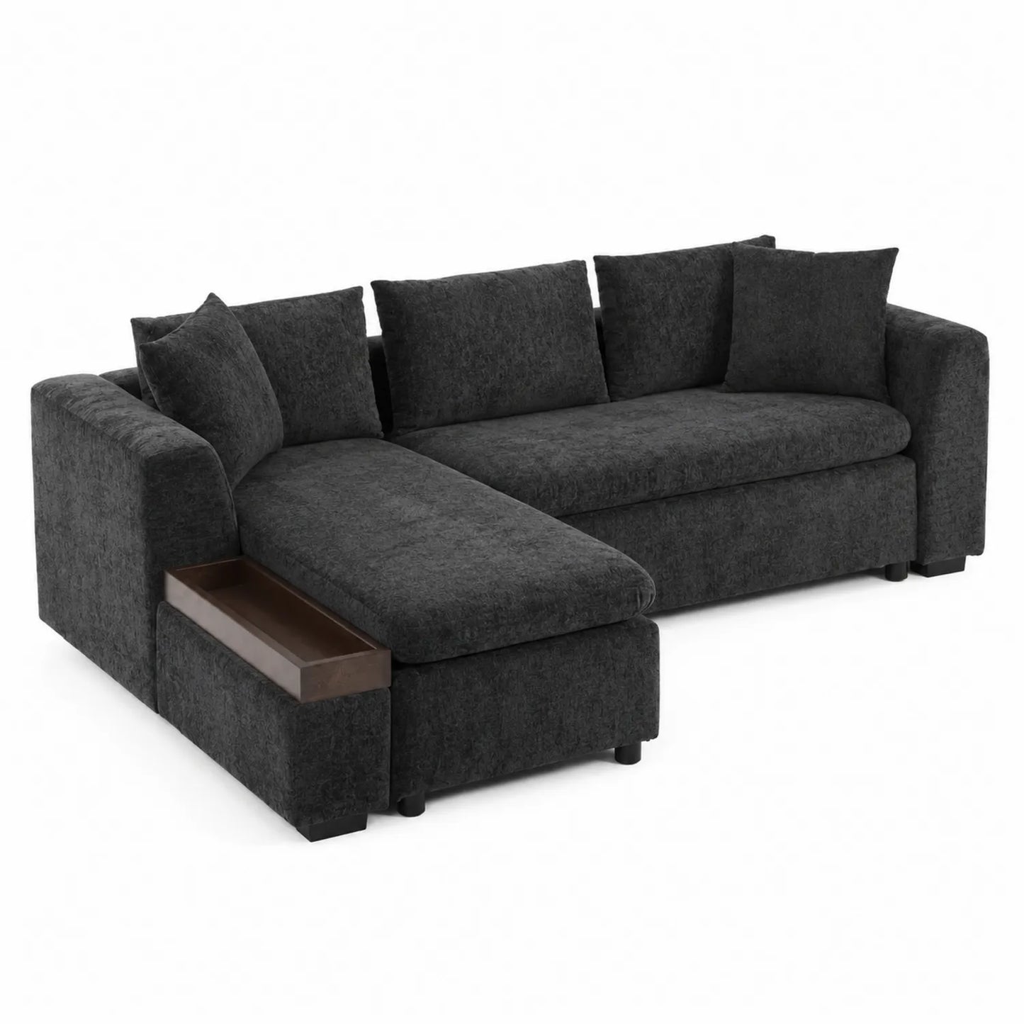 Ecksofa L-Form Dunkelgrau Polster mit Holzablage