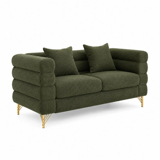 2-Sitzer Sofa Bouclé Dunkelgrün Metallfüße