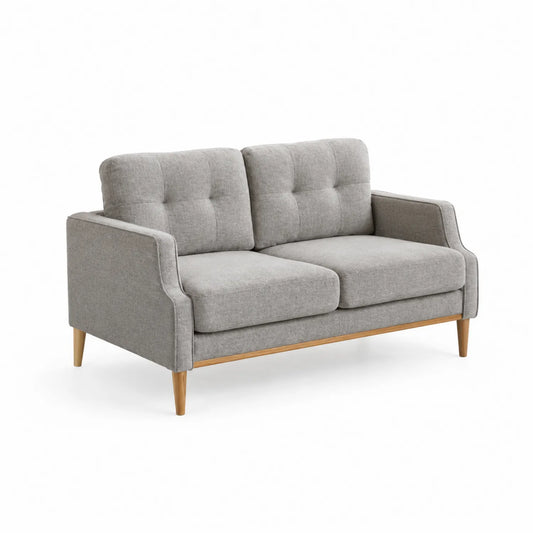 2-Sitzer Sofa Grau Stoff mit Massivholzfüßen