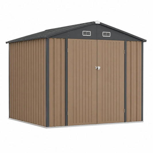 Metall Gartenhaus Braun 243x129x181 cm mit Doppeltür